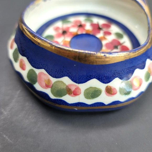 Majolica Holland Hand Painted Hat Cap Dishes Blue Floral Cr153 - Picture 10 of 16